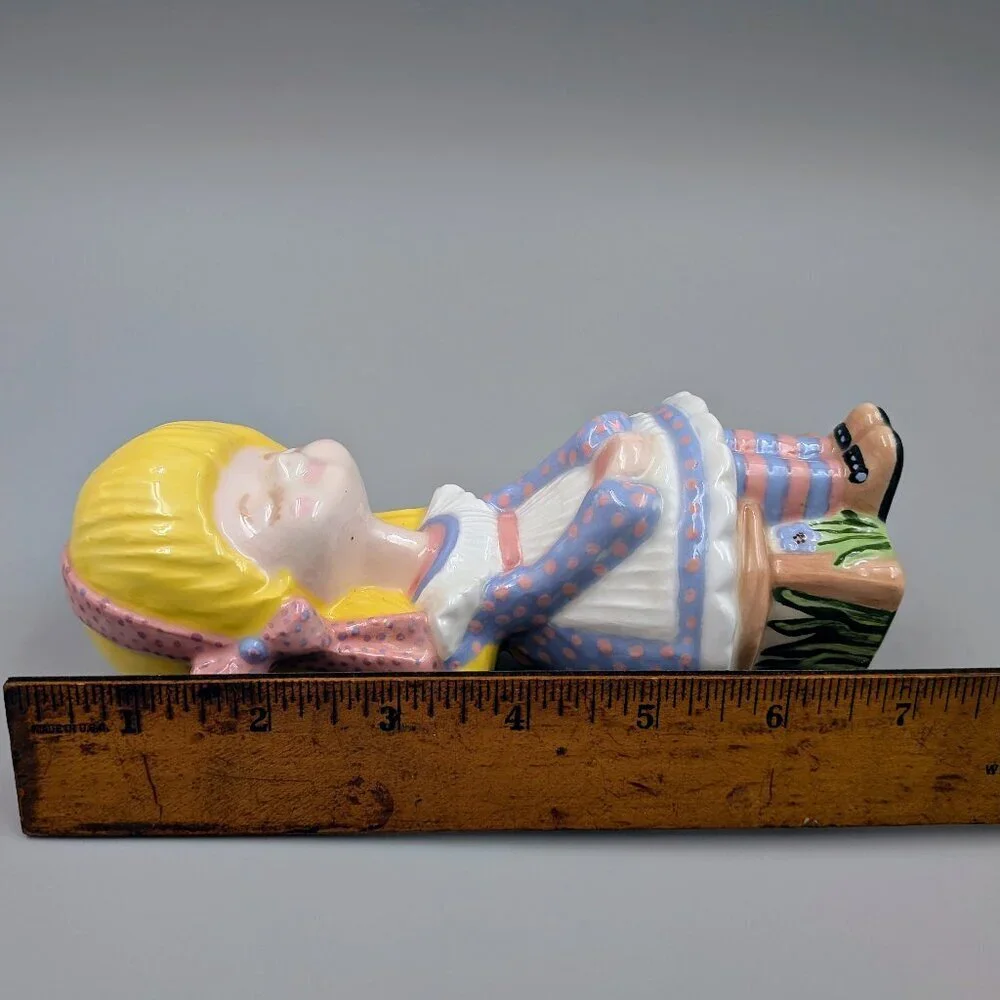 Vintage Hand Painted Retro Kitsch Hobby Ceramic - Chibi Style Girl on Stool